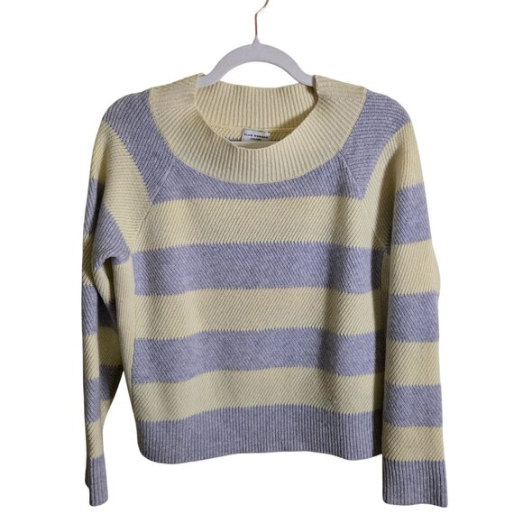 Club Monaco 100% Cashmere Pale Yellow Gray Striped Sweater Size S - Picture 2 of 6